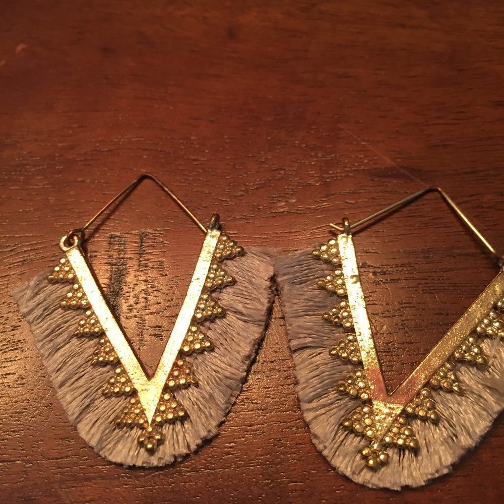 Brushed Gold and Beige Earrings